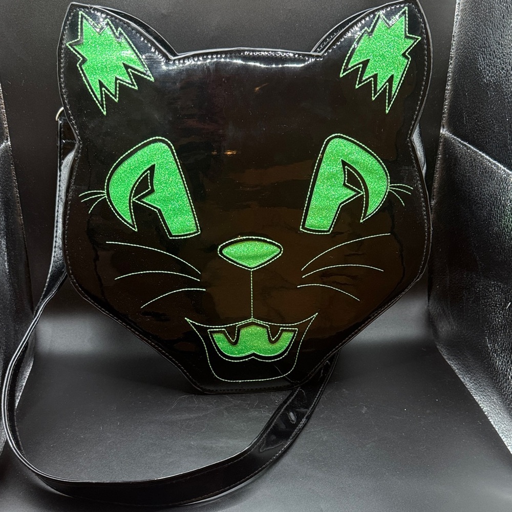 Sweet Midnight Black and Green Cat Face purse